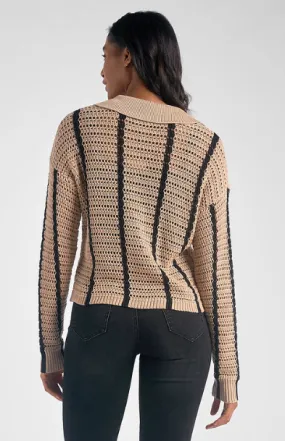 Black Striped Button Up Tan Cardigan