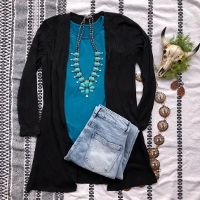 Black Waffle Knit Cardigan