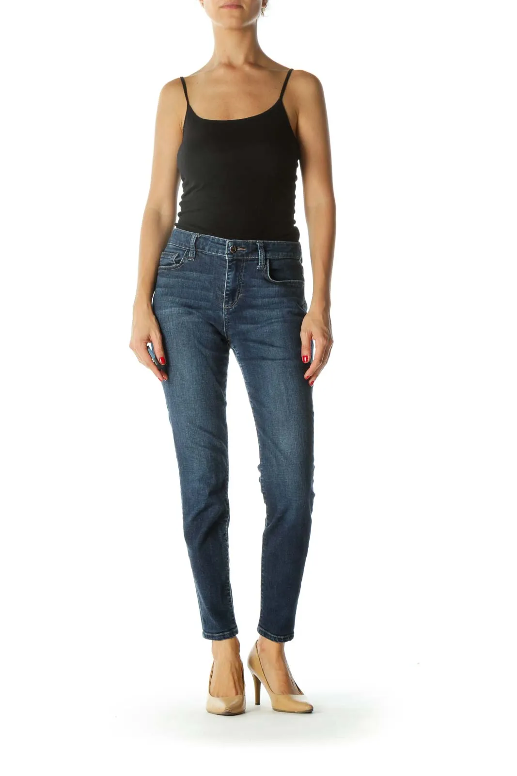 Blue Medium-Wash Stretch Slim-Fit Jeans