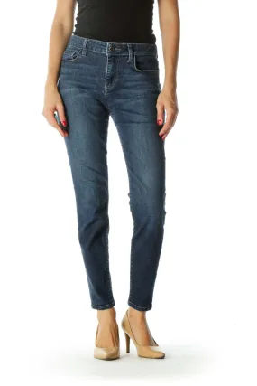 Blue Medium-Wash Stretch Slim-Fit Jeans