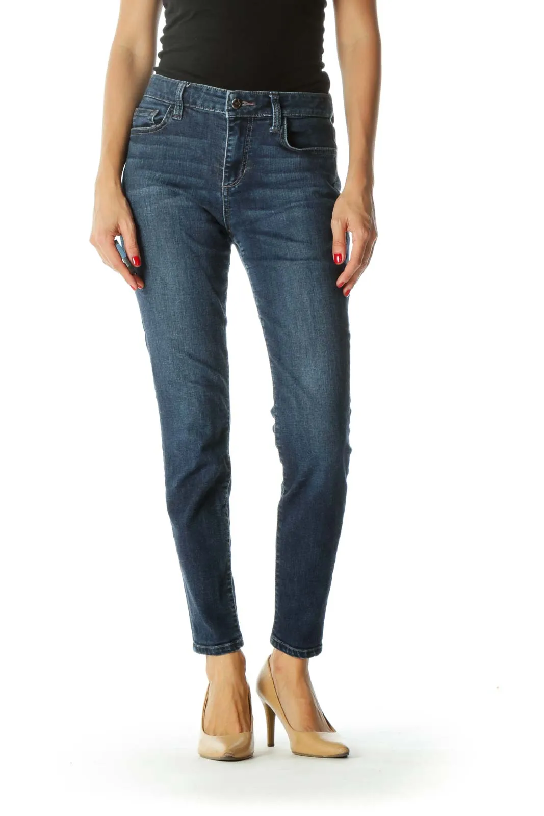 Blue Medium-Wash Stretch Slim-Fit Jeans