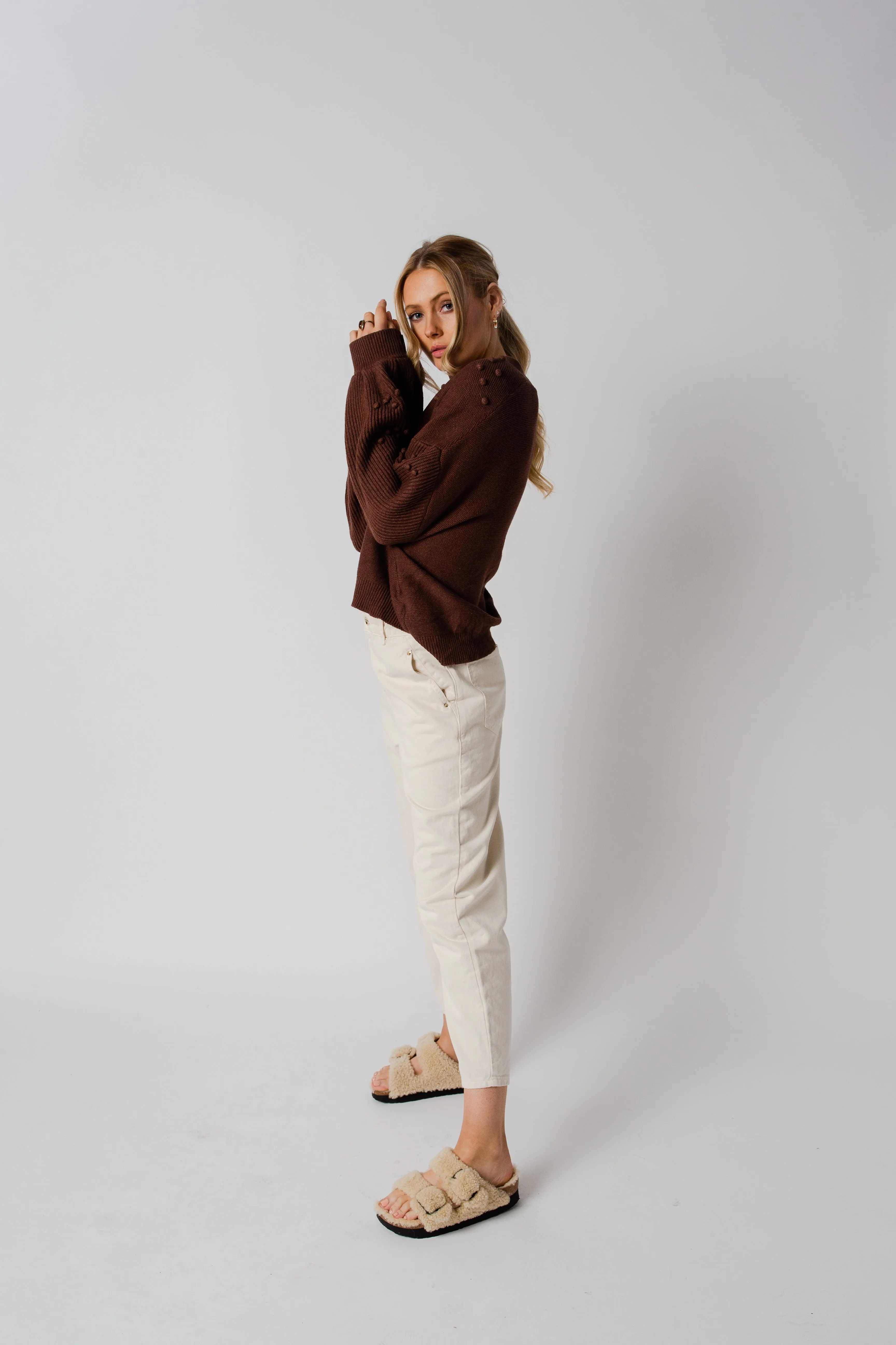 BOWIE BOBBLE KNIT CARDIGAN - CHOCOLATE
