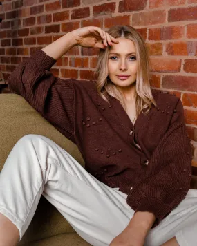 BOWIE BOBBLE KNIT CARDIGAN - CHOCOLATE