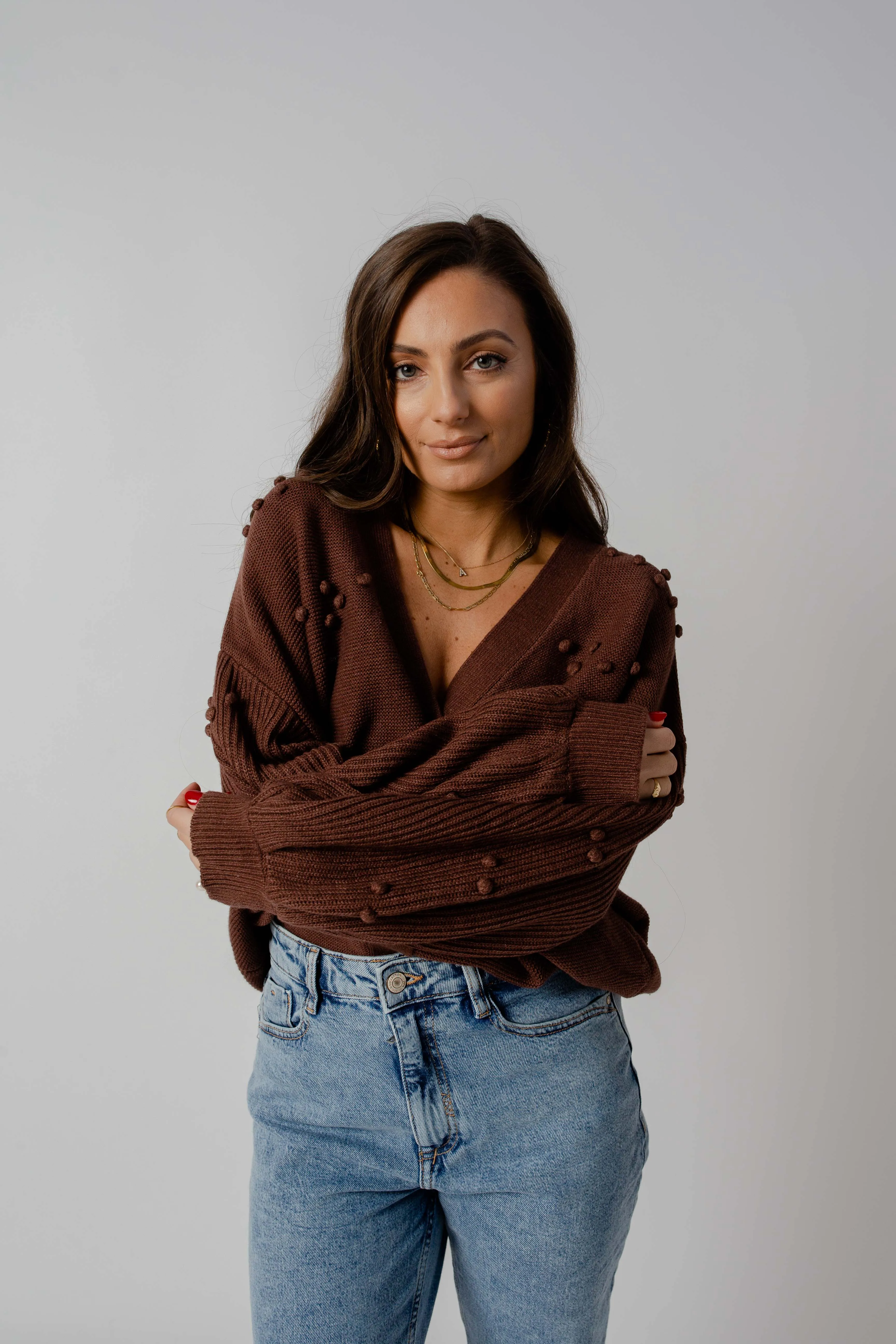 BOWIE BOBBLE KNIT CARDIGAN - CHOCOLATE