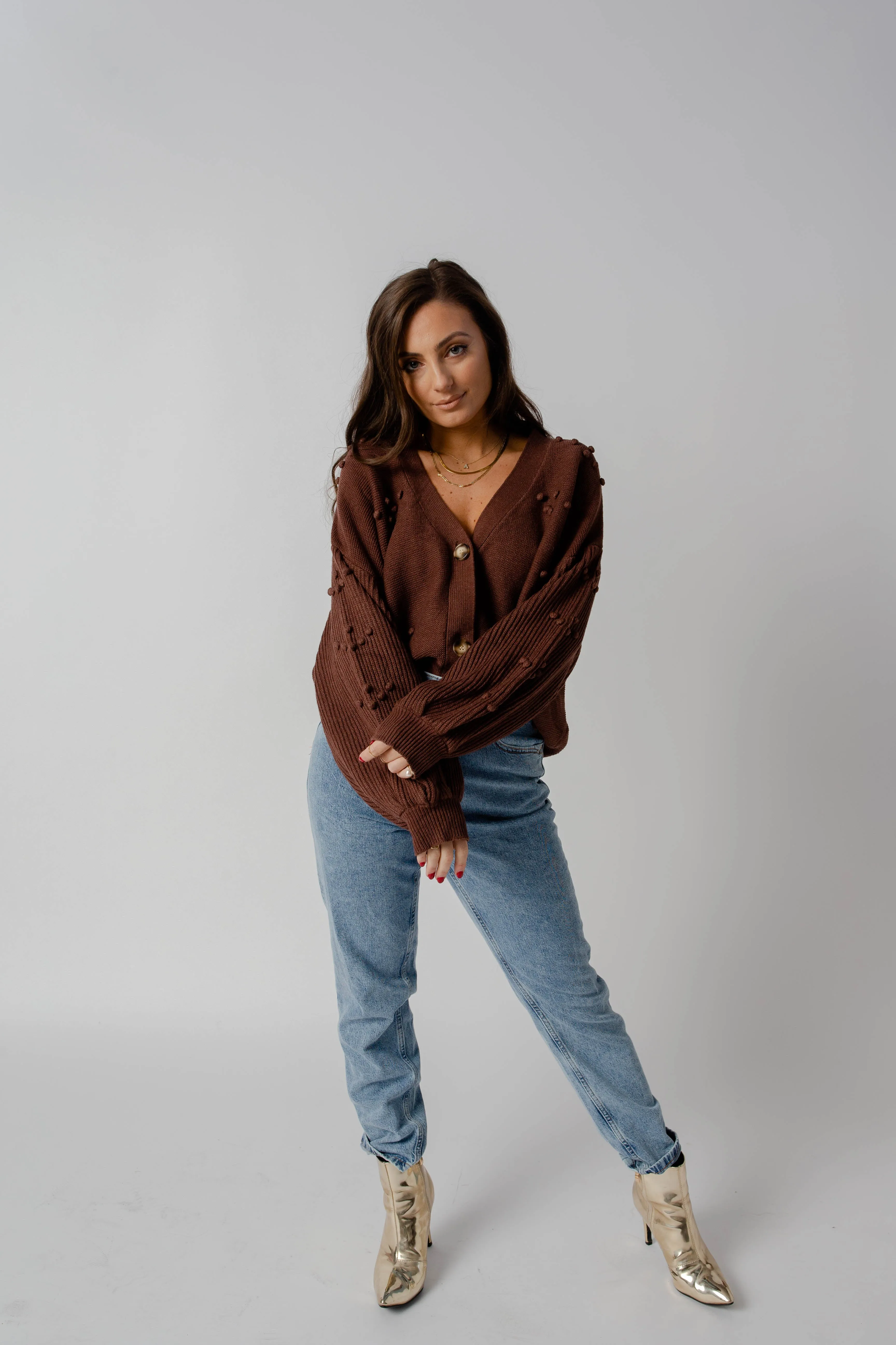 BOWIE BOBBLE KNIT CARDIGAN - CHOCOLATE
