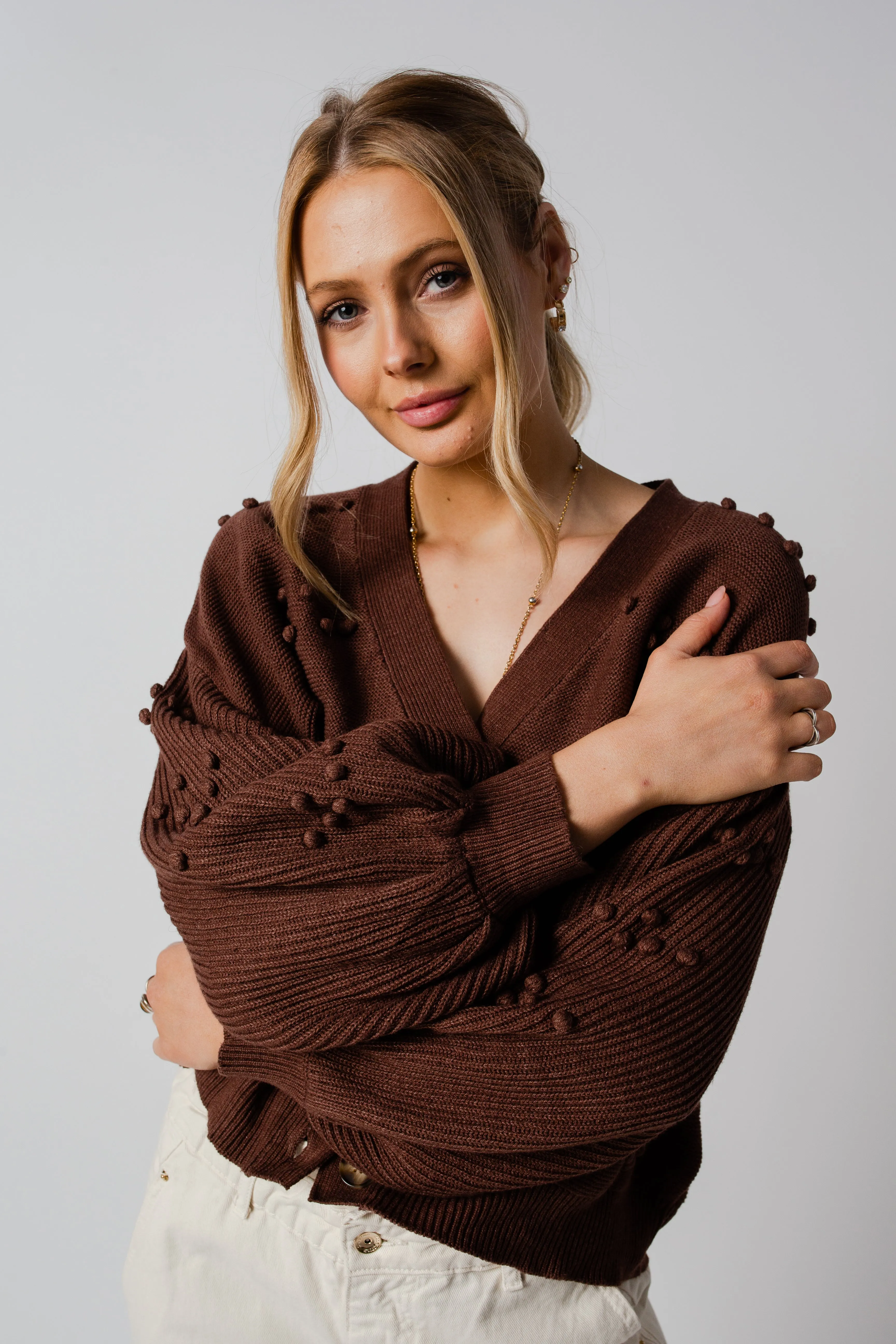 BOWIE BOBBLE KNIT CARDIGAN - CHOCOLATE