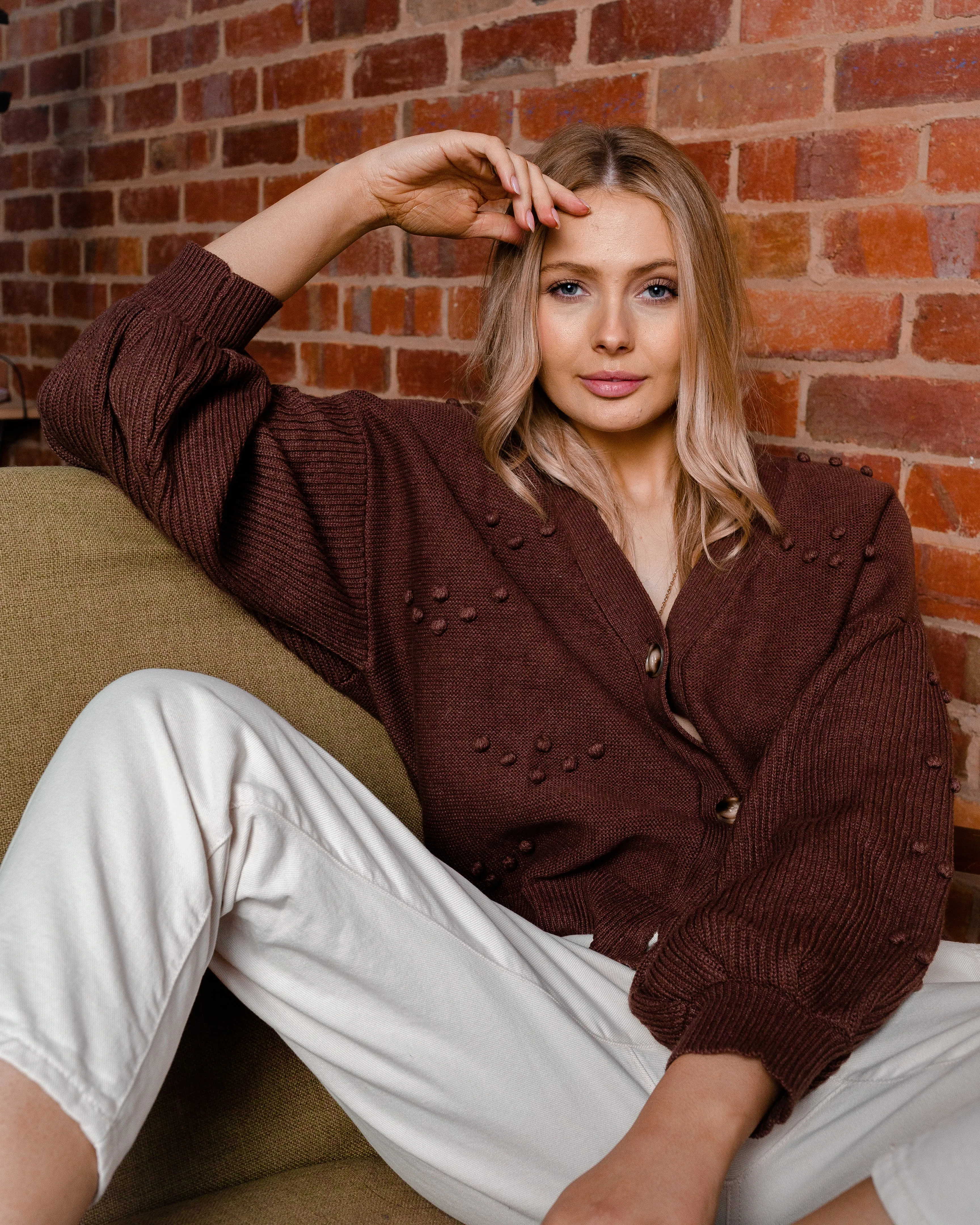 BOWIE BOBBLE KNIT CARDIGAN - CHOCOLATE