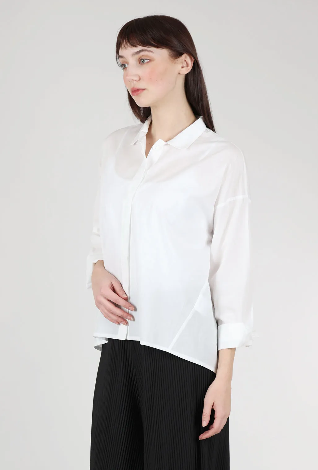 Box-Pleat Crisp Blouse, Ecru