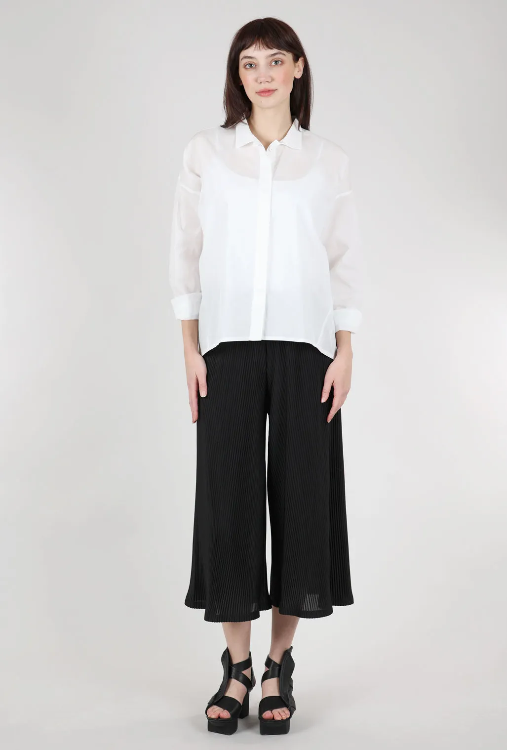 Box-Pleat Crisp Blouse, Ecru