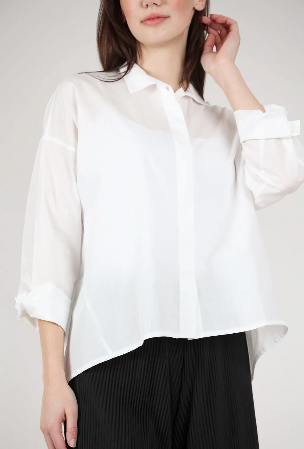 Box-Pleat Crisp Blouse, Ecru