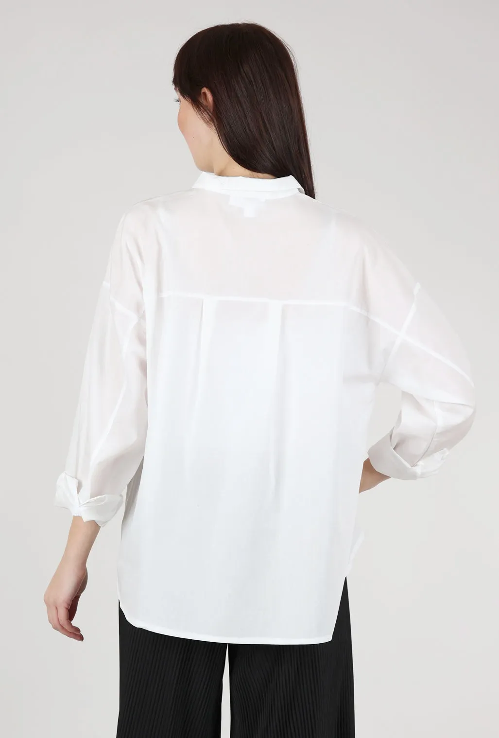 Box-Pleat Crisp Blouse, Ecru