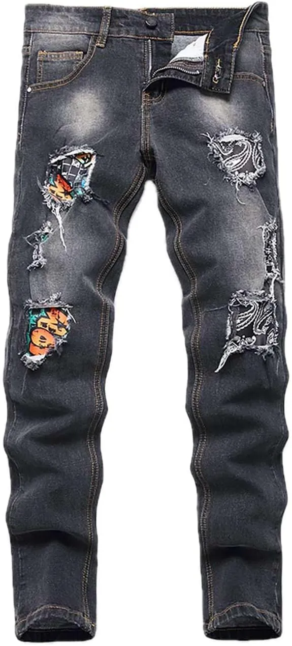 Boy's Jeans Pants Kids Ripped Skinny Jeans Casual Slim Fit Denim Jeans Trousers