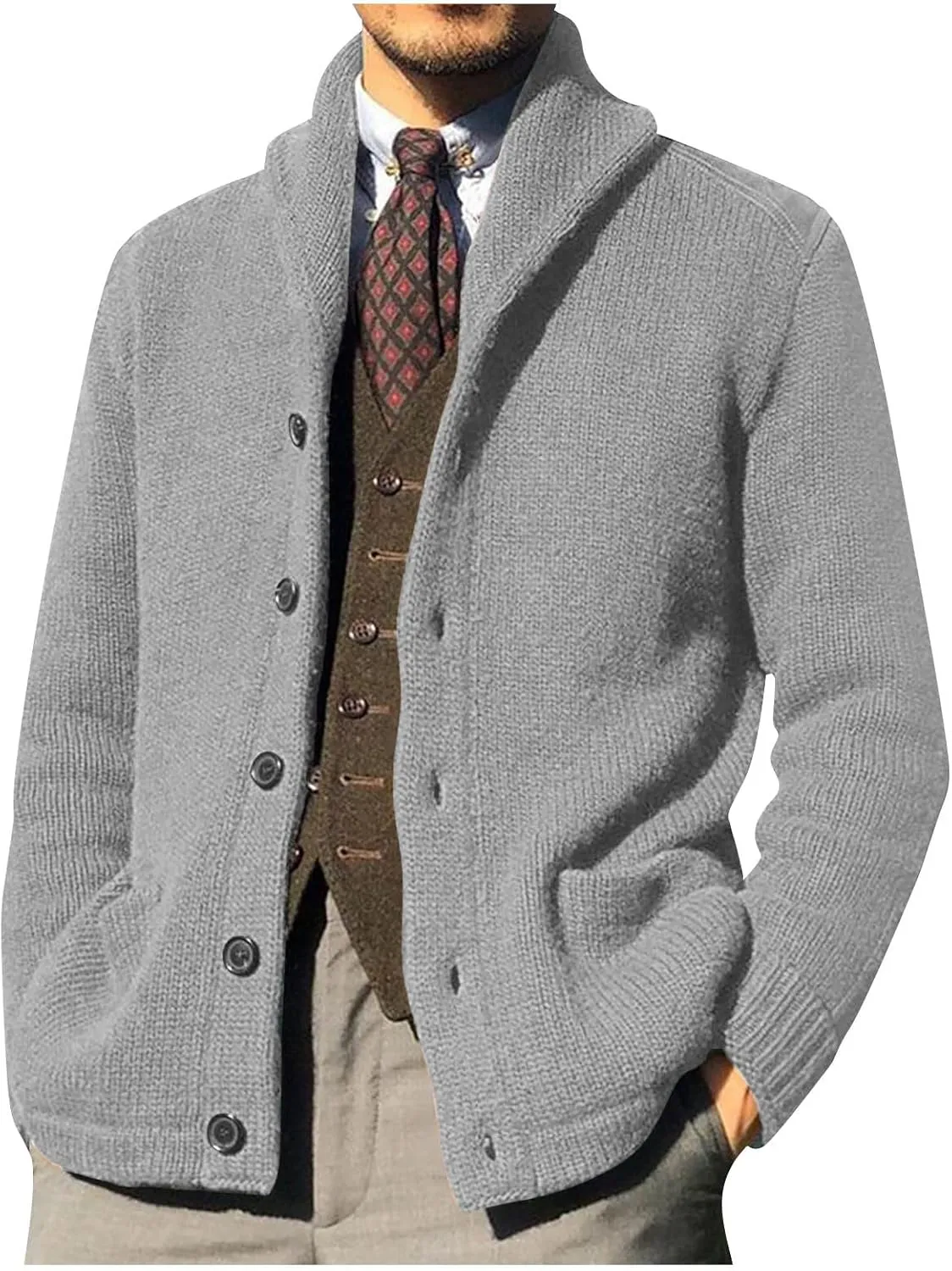 Cardigan Men with Buttons Knit Lapel Men Cardigan Sweater Thick Warm Loose Winter Cardigan