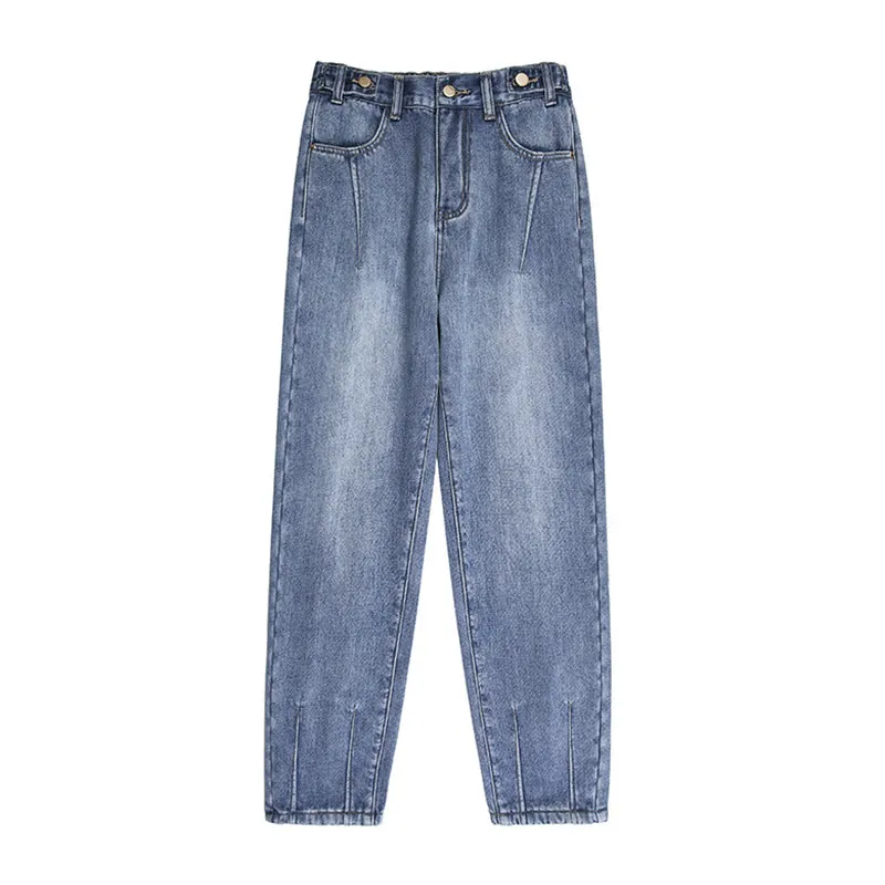Casual High Rise Fleece Lining Jeans