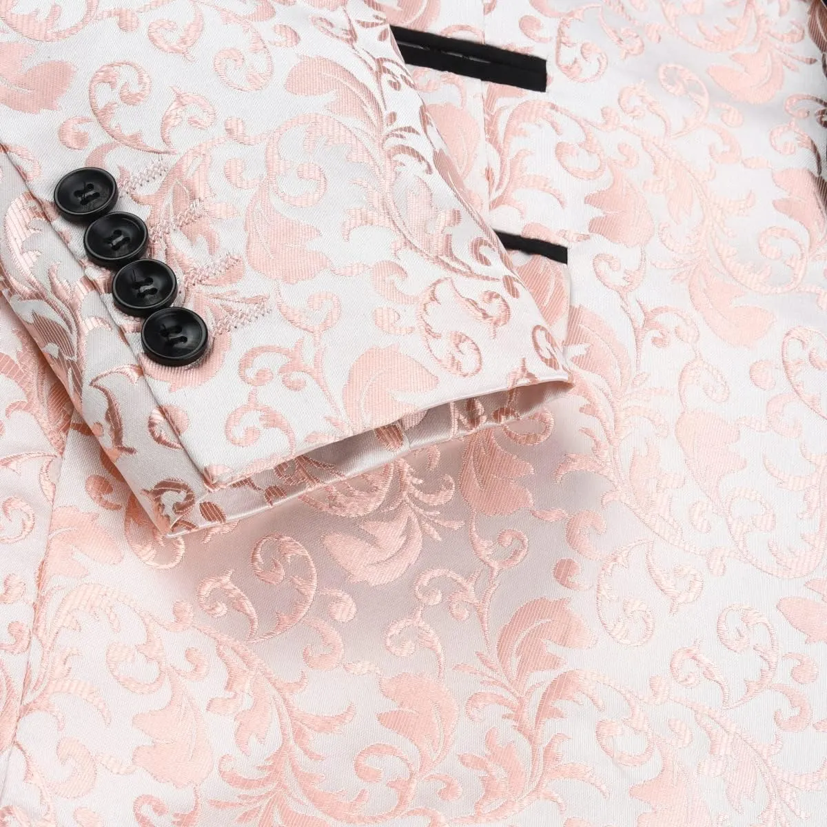Cloudstyle Mens Floral Jacquard Dress Suit Jacket 1 Button Print Tux Blazer Sport Coat