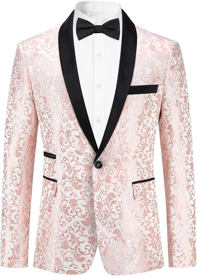 Cloudstyle Mens Floral Jacquard Dress Suit Jacket 1 Button Print Tux Blazer Sport Coat