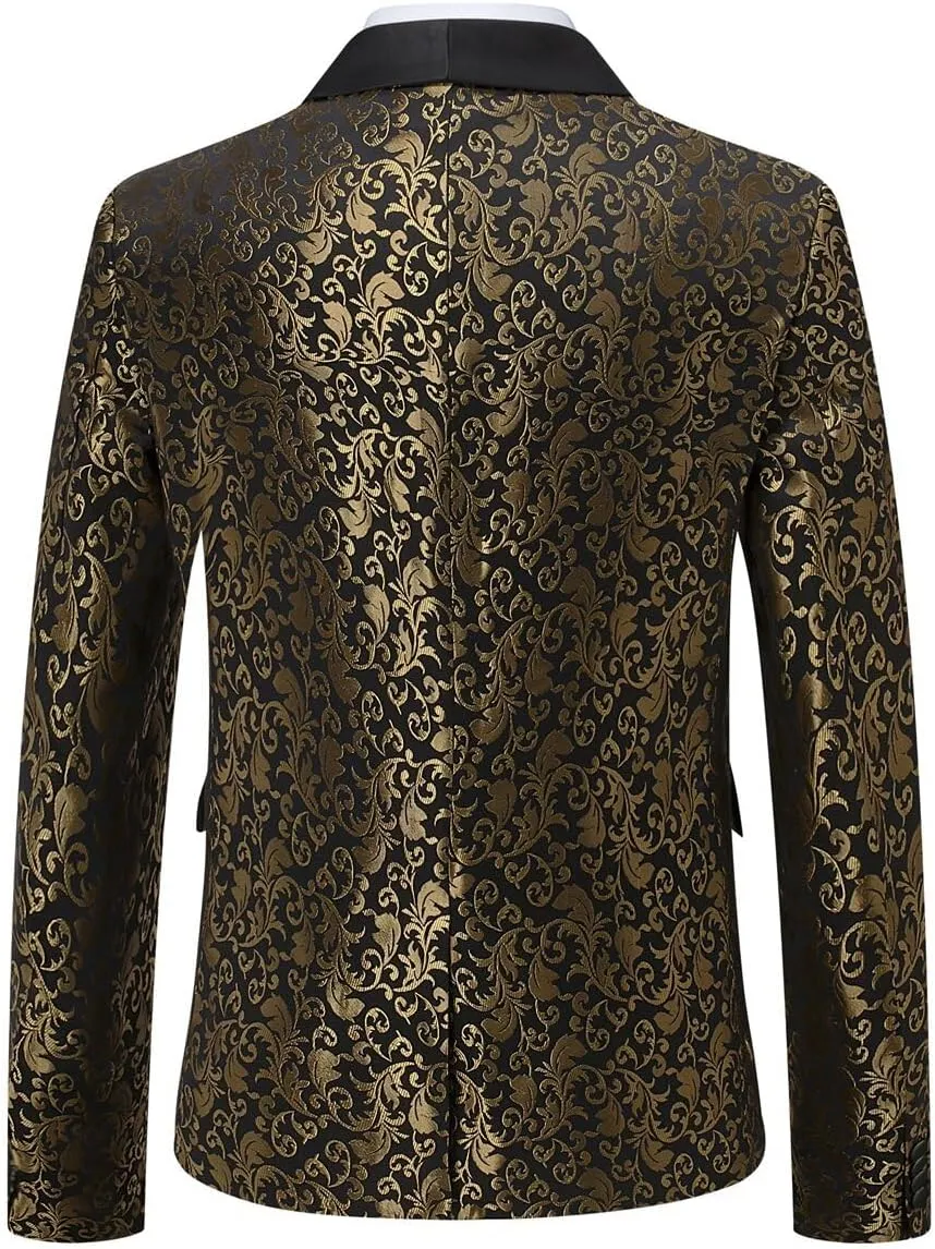 Cloudstyle Mens Floral Jacquard Dress Suit Jacket 1 Button Print Tux Blazer Sport Coat