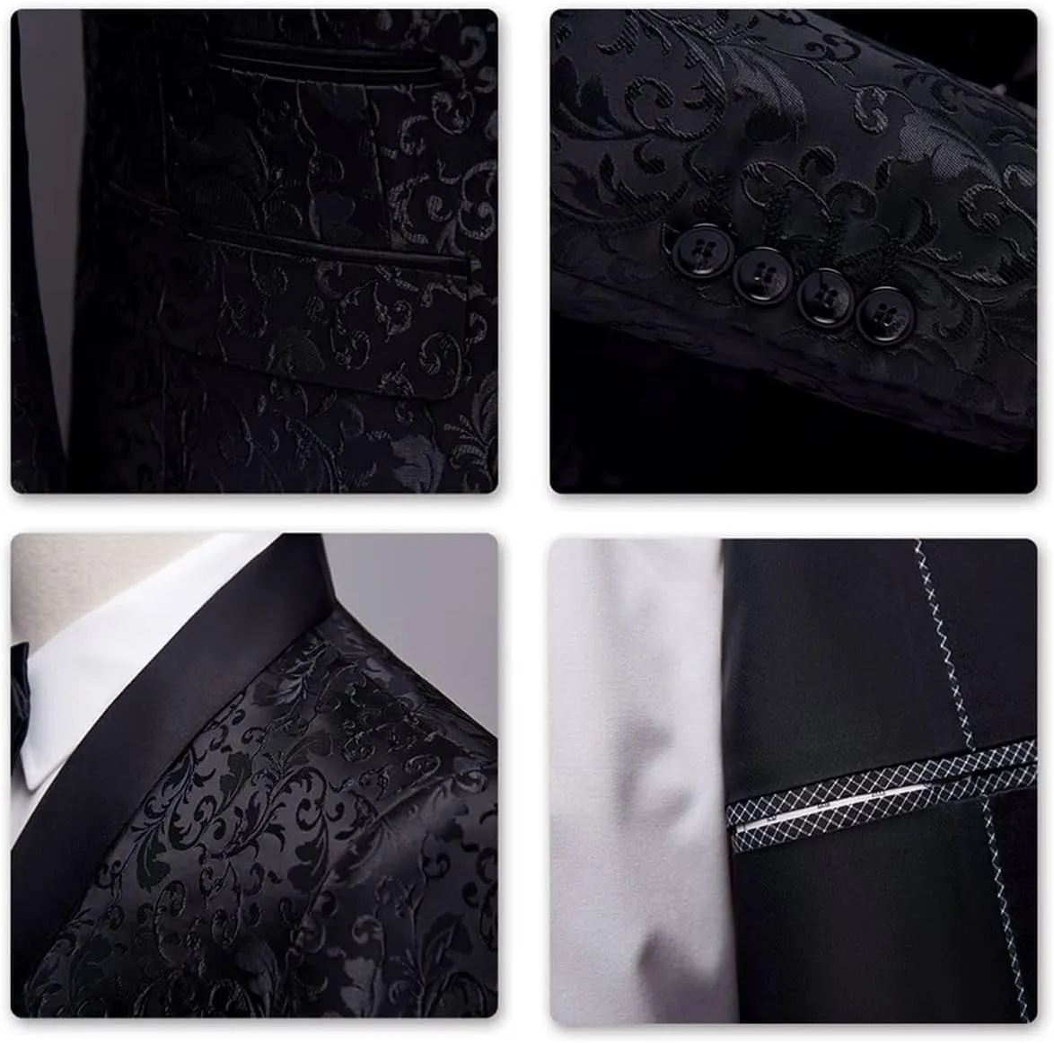 Cloudstyle Mens Floral Jacquard Dress Suit Jacket 1 Button Print Tux Blazer Sport Coat