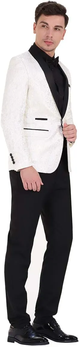 Cloudstyle Mens Floral Jacquard Dress Suit Jacket 1 Button Print Tux Blazer Sport Coat