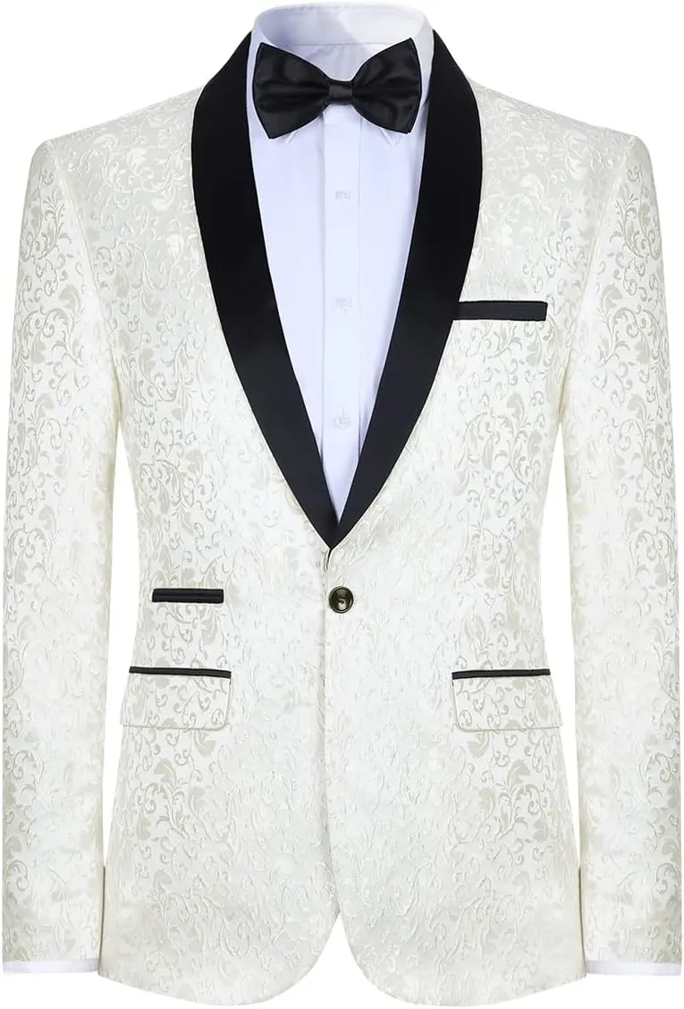 Cloudstyle Mens Floral Jacquard Dress Suit Jacket 1 Button Print Tux Blazer Sport Coat