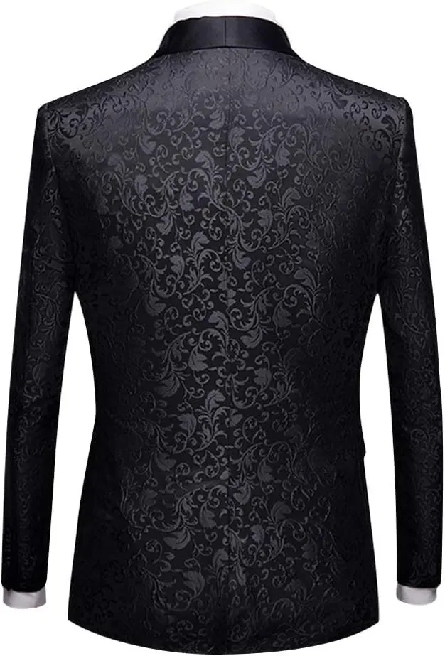 Cloudstyle Mens Floral Jacquard Dress Suit Jacket 1 Button Print Tux Blazer Sport Coat