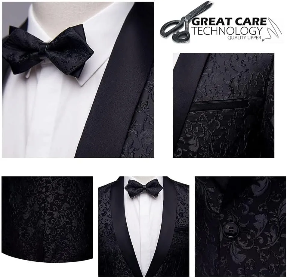 Cloudstyle Mens Floral Jacquard Dress Suit Jacket 1 Button Print Tux Blazer Sport Coat