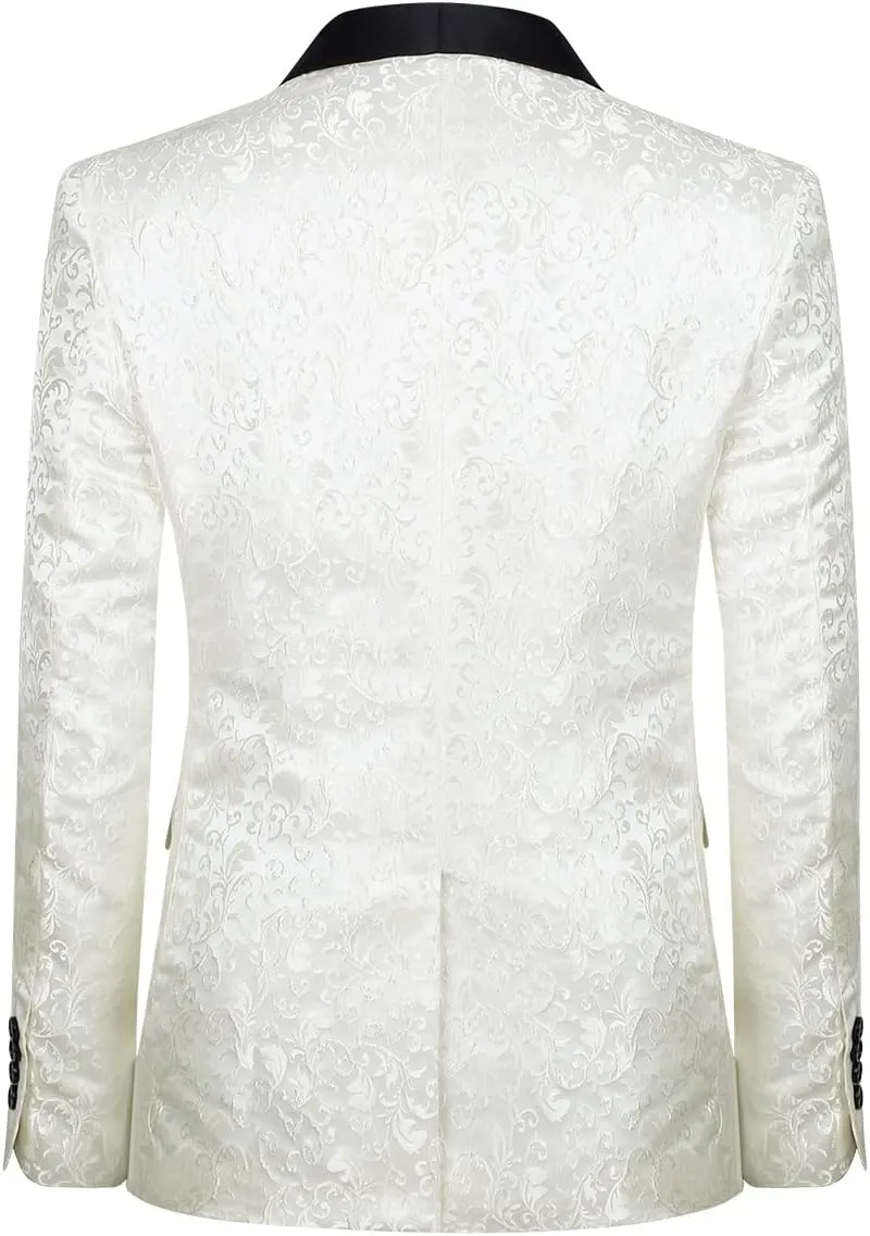 Cloudstyle Mens Floral Jacquard Dress Suit Jacket 1 Button Print Tux Blazer Sport Coat