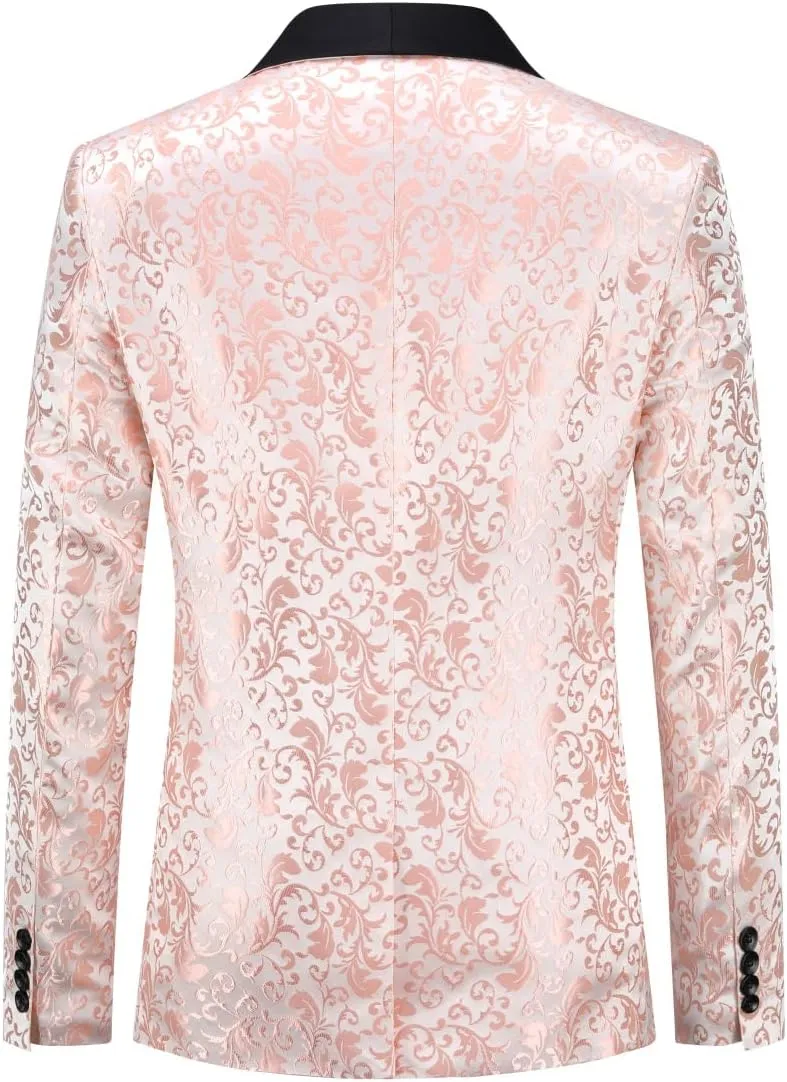 Cloudstyle Mens Floral Jacquard Dress Suit Jacket 1 Button Print Tux Blazer Sport Coat