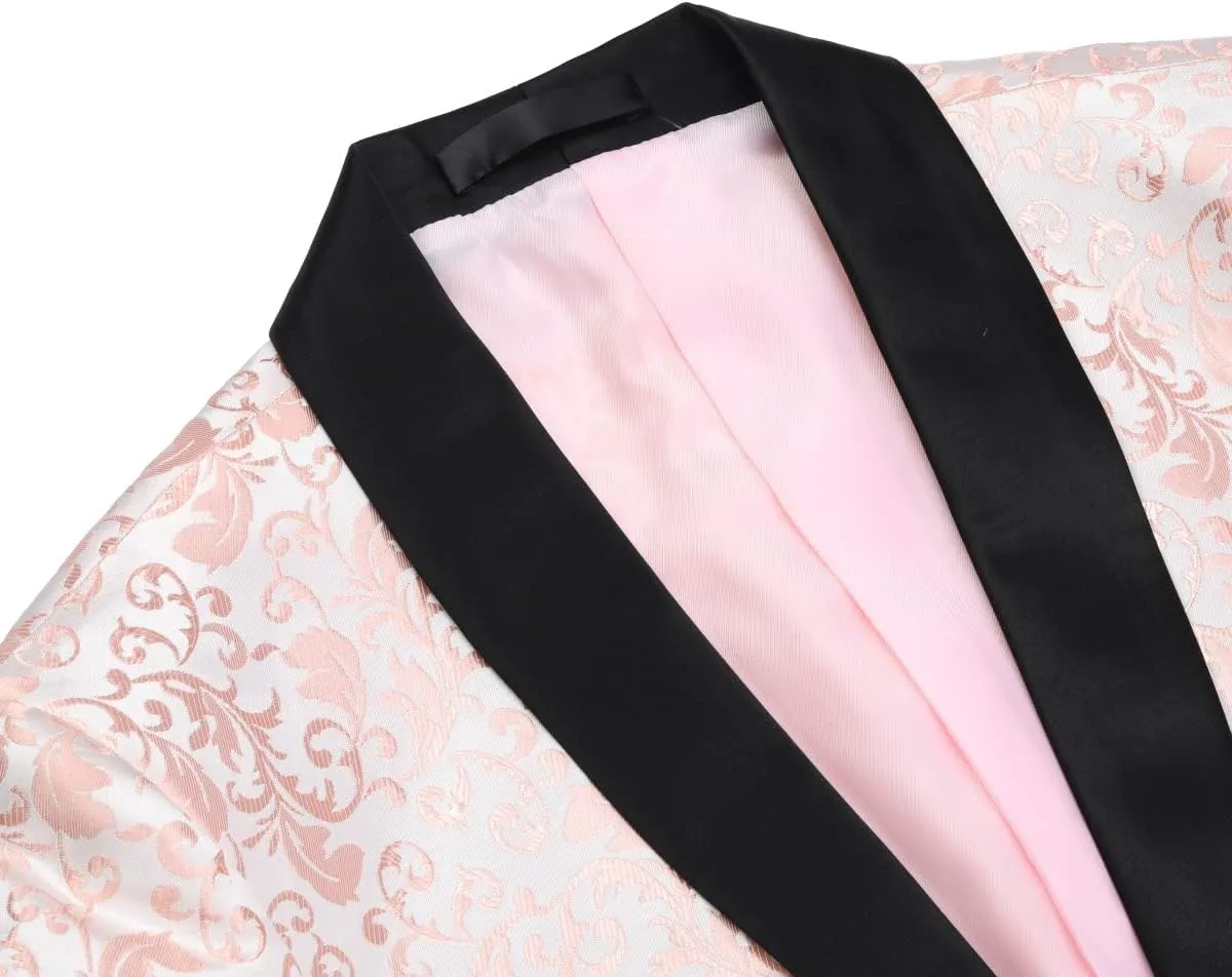 Cloudstyle Mens Floral Jacquard Dress Suit Jacket 1 Button Print Tux Blazer Sport Coat