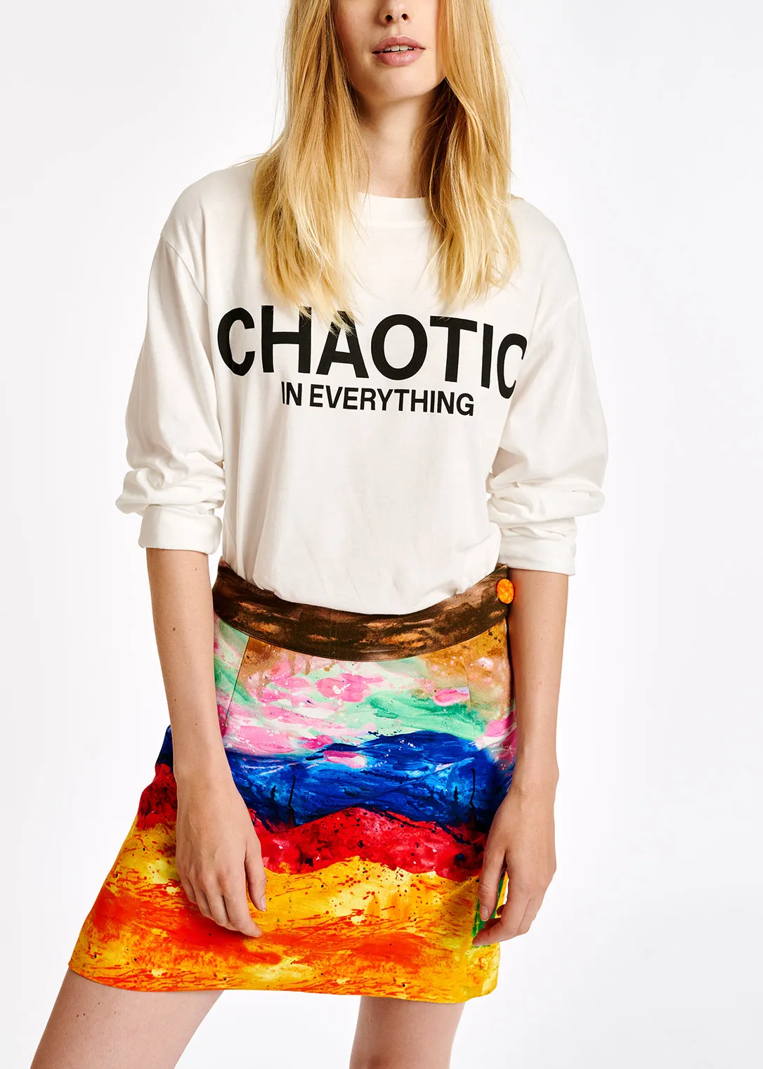 Colorful paint stroke print A-line mini skirt