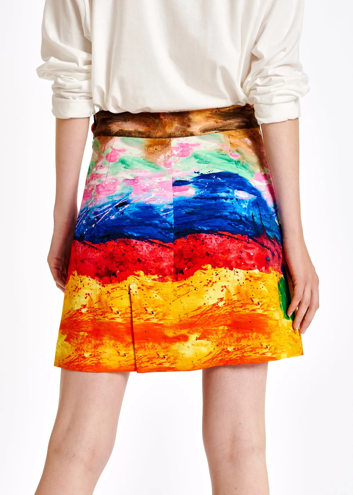 Colorful paint stroke print A-line mini skirt