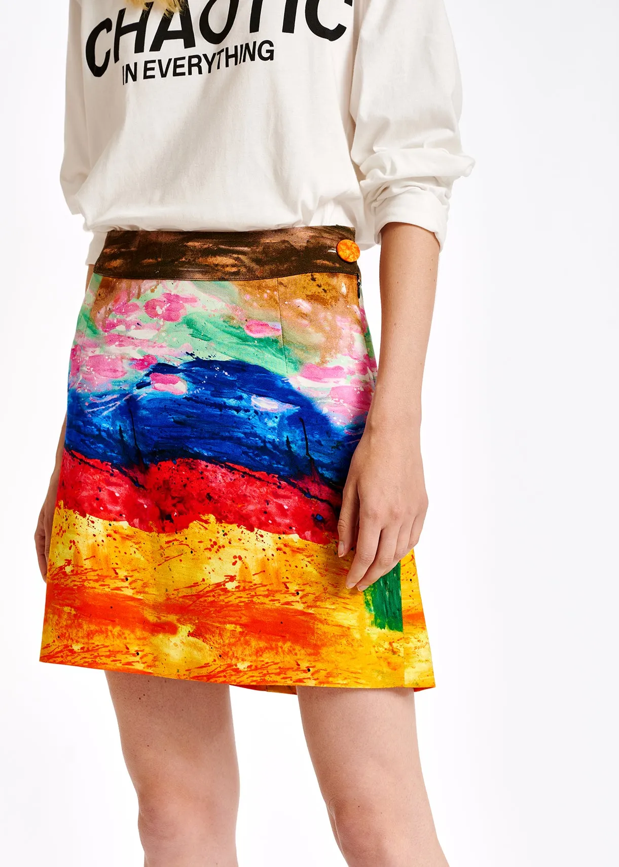 Colorful paint stroke print A-line mini skirt