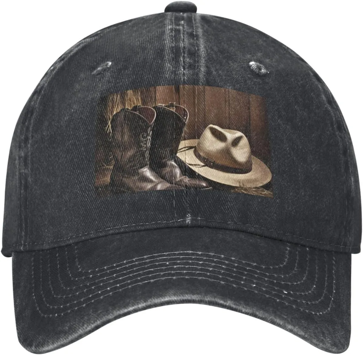 Cowboy Black Hat Western Boots Unisex Baseball Cap Breathable Cotton Trucker Hat Classic Denim Dad Hat Summer Sun Hat