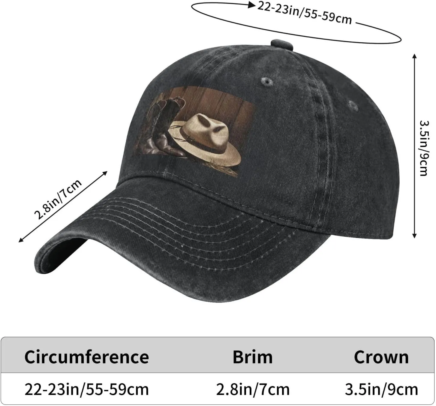 Cowboy Black Hat Western Boots Unisex Baseball Cap Breathable Cotton Trucker Hat Classic Denim Dad Hat Summer Sun Hat
