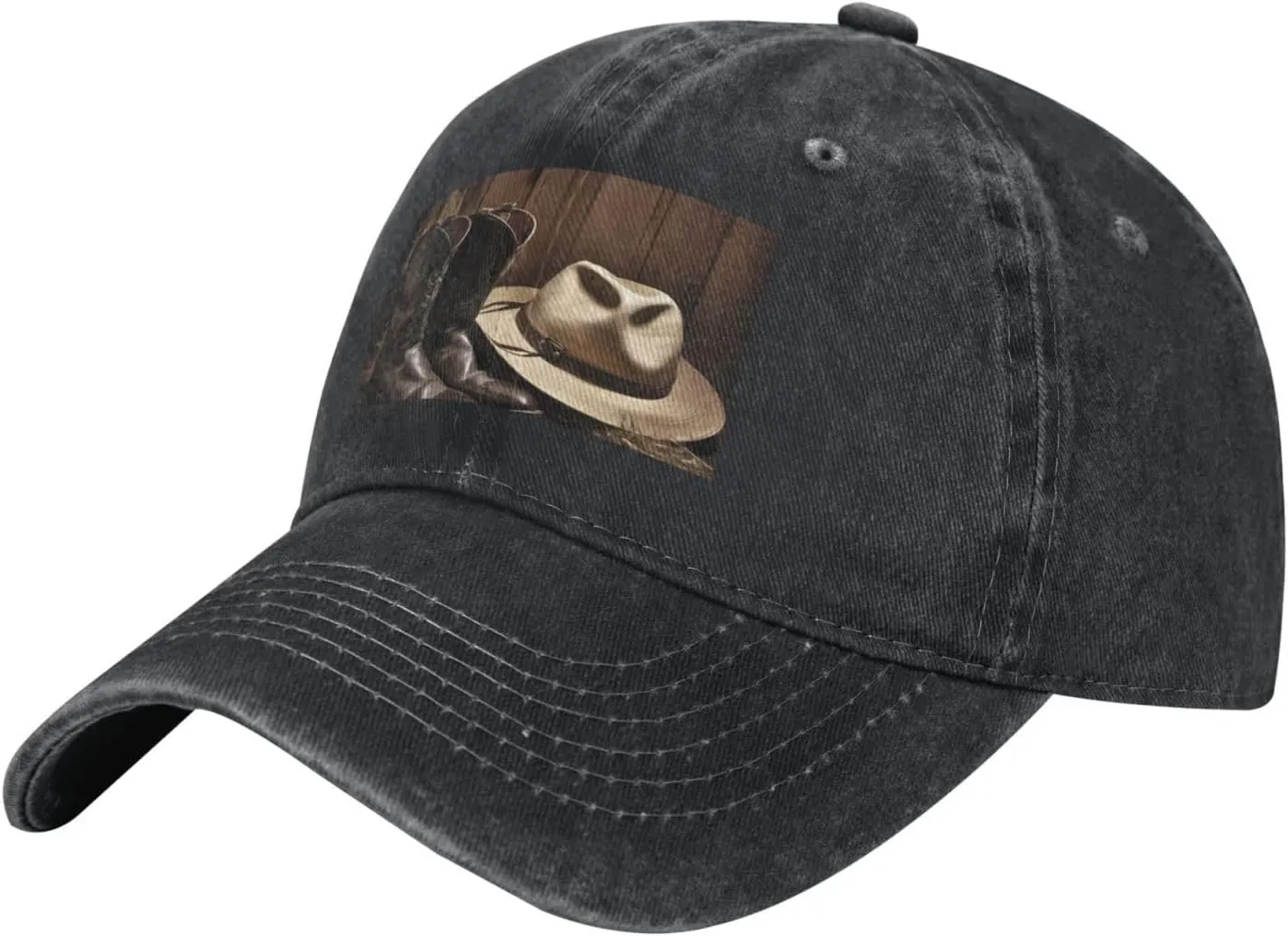 Cowboy Black Hat Western Boots Unisex Baseball Cap Breathable Cotton Trucker Hat Classic Denim Dad Hat Summer Sun Hat