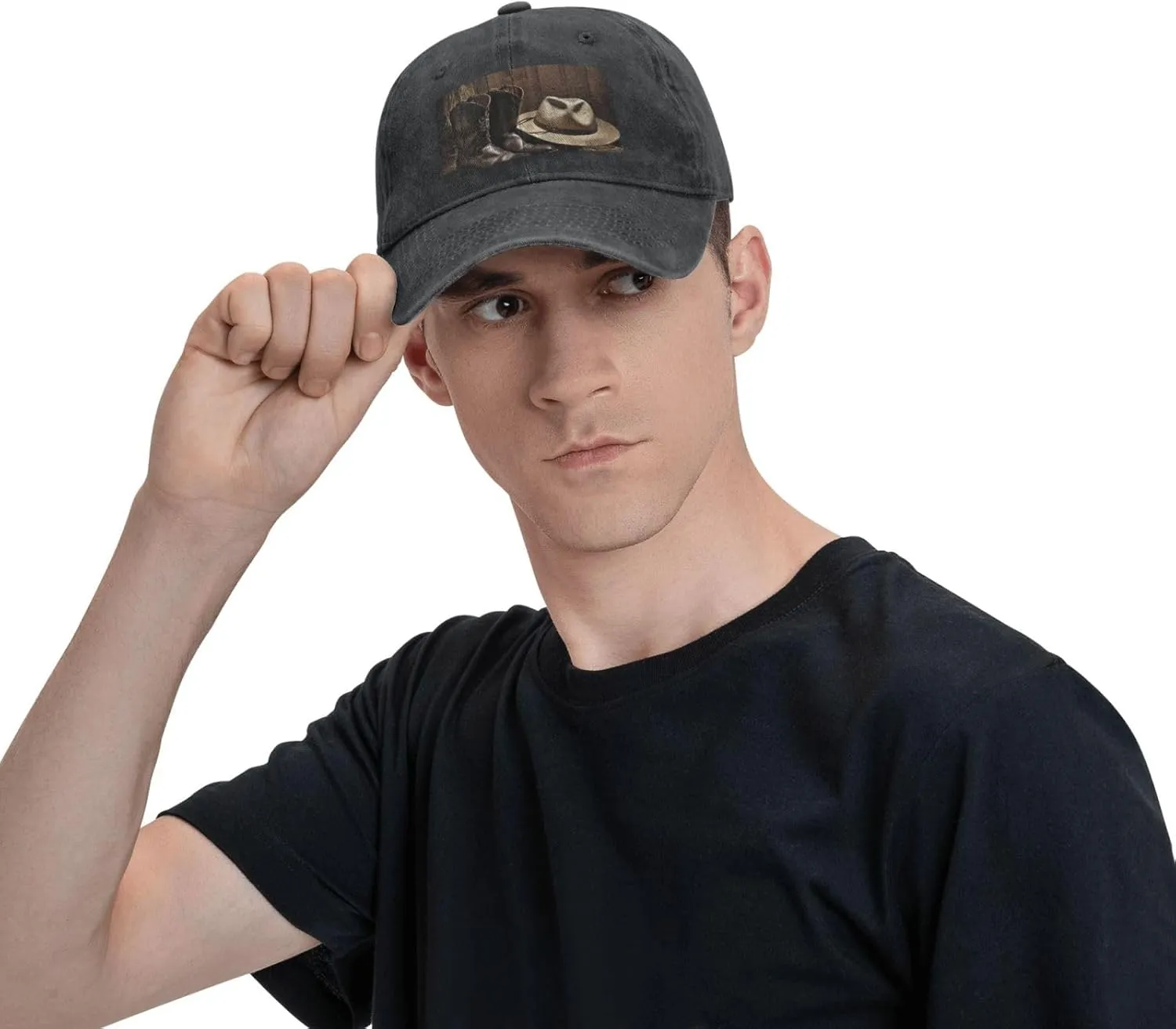 Cowboy Black Hat Western Boots Unisex Baseball Cap Breathable Cotton Trucker Hat Classic Denim Dad Hat Summer Sun Hat