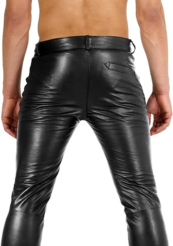 Crionis Men's Black Slim Fit Leather Pants