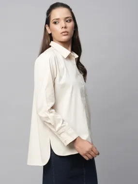 Crisp Poplin Shirt With Hi Low Hemline