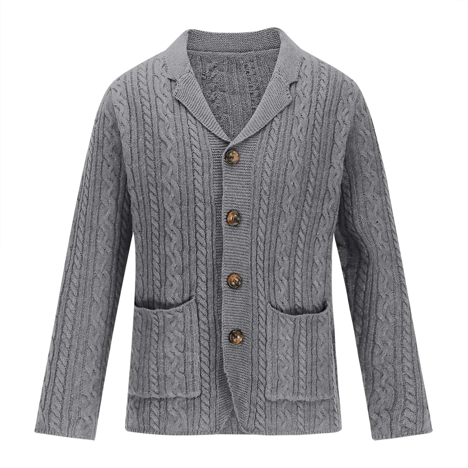 Dgoopd Cardigan Sweaters for Men Cable Knit Button Down Sweater Notch Lapel Jacket V Neck Open Front Cardigan Casual Outwear
