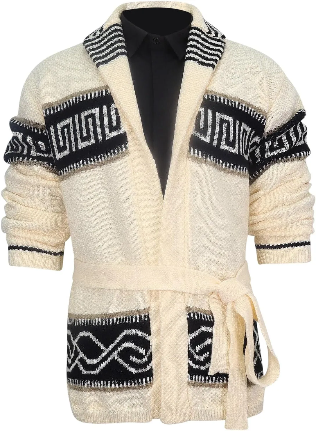Dgoopd Cardigan Sweaters for Men Color Block Cable Knit Sweater Button Down Open Front Cardigan Casual Outwear with Pockets