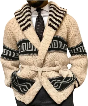 Dgoopd Cardigan Sweaters for Men Color Block Cable Knit Sweater Button Down Open Front Cardigan Casual Outwear with Pockets