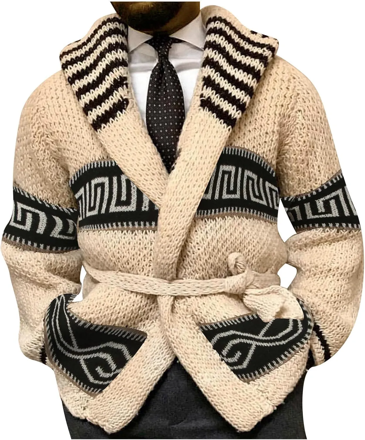 Dgoopd Cardigan Sweaters for Men Color Block Cable Knit Sweater Button Down Open Front Cardigan Casual Outwear with Pockets