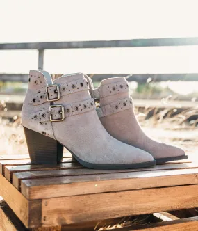 Elsa Leather Ankle Boots in Taupe - Genuine Suede with Cushioned Footbed, Adjustable Buckles, Stylish Brass Grommets