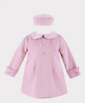 Girls Herringbone Formal Coat and Hat Set - Pink
