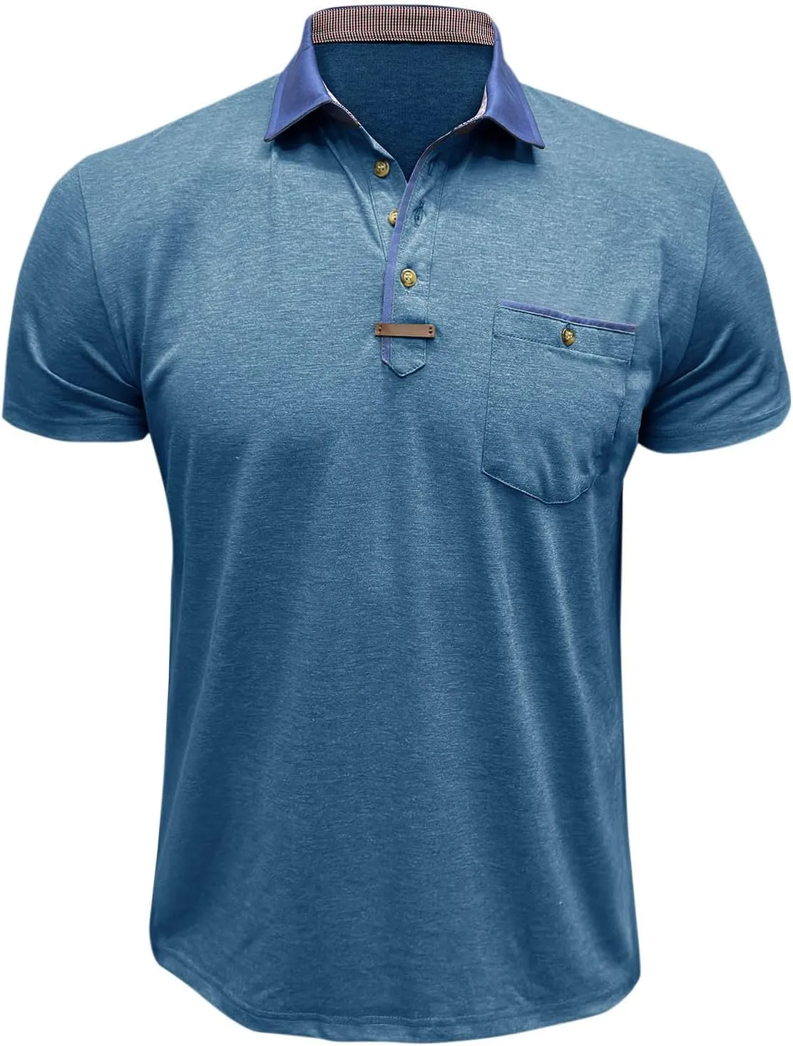 Golf Polos for Men Casual Shirts Classic Button Basic Short Sleeve Shirt Solid Tees Golf Stylish Tops with Pocket