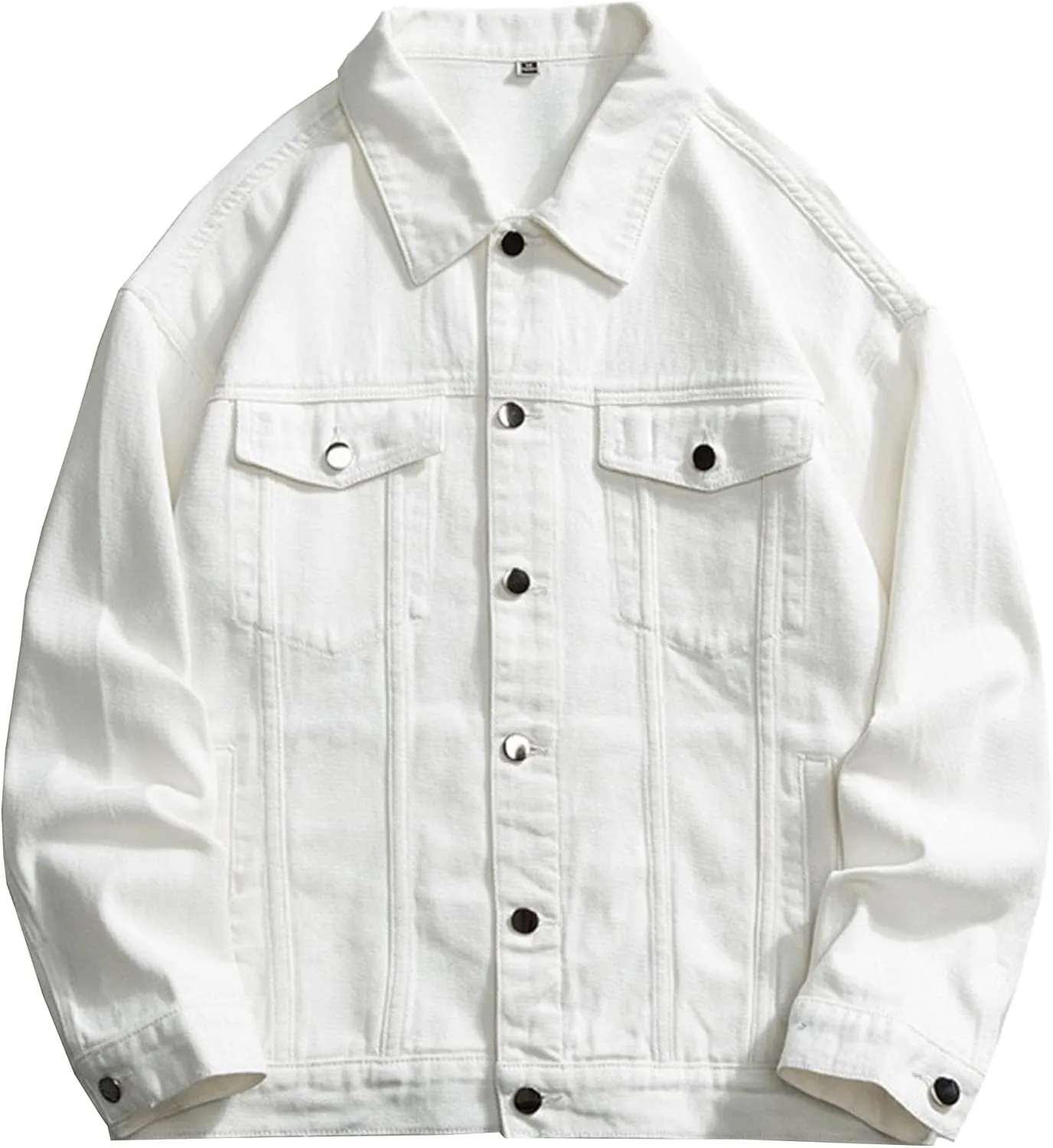 JEKE-DG Men's Stylish Loose Fit Casual Jeans Jacket Button Down Trucker Moto Denim Jacket Solid Lapel Comfort Jean Coat