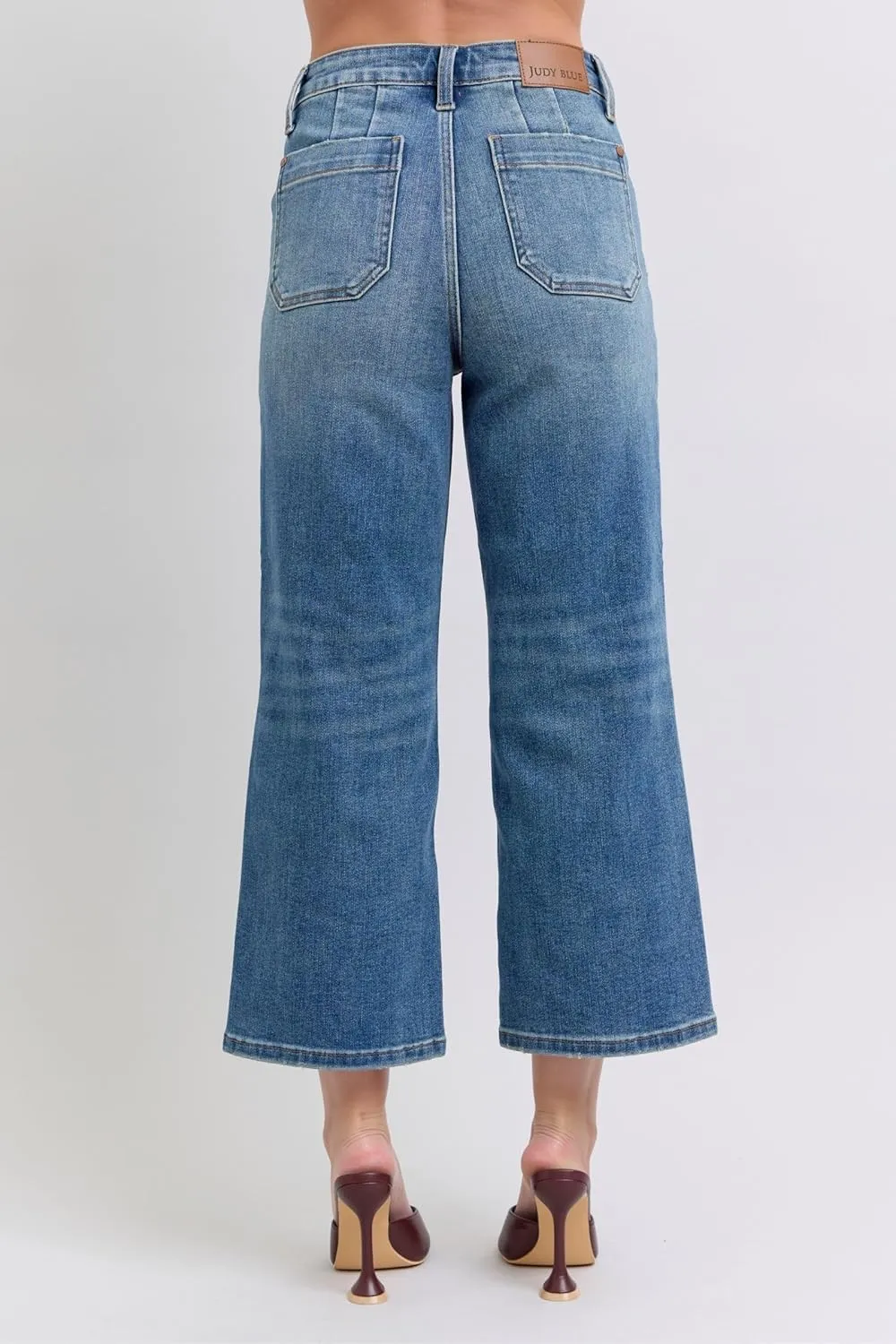 Judy Blue High-Waisted Utility Pocket Crop Wide-Leg Jeans – Durable, Stretchy, and Stylish Everyday Denim - 88904
