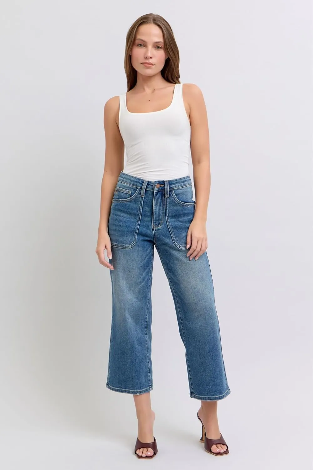 Judy Blue High-Waisted Utility Pocket Crop Wide-Leg Jeans – Durable, Stretchy, and Stylish Everyday Denim - 88904