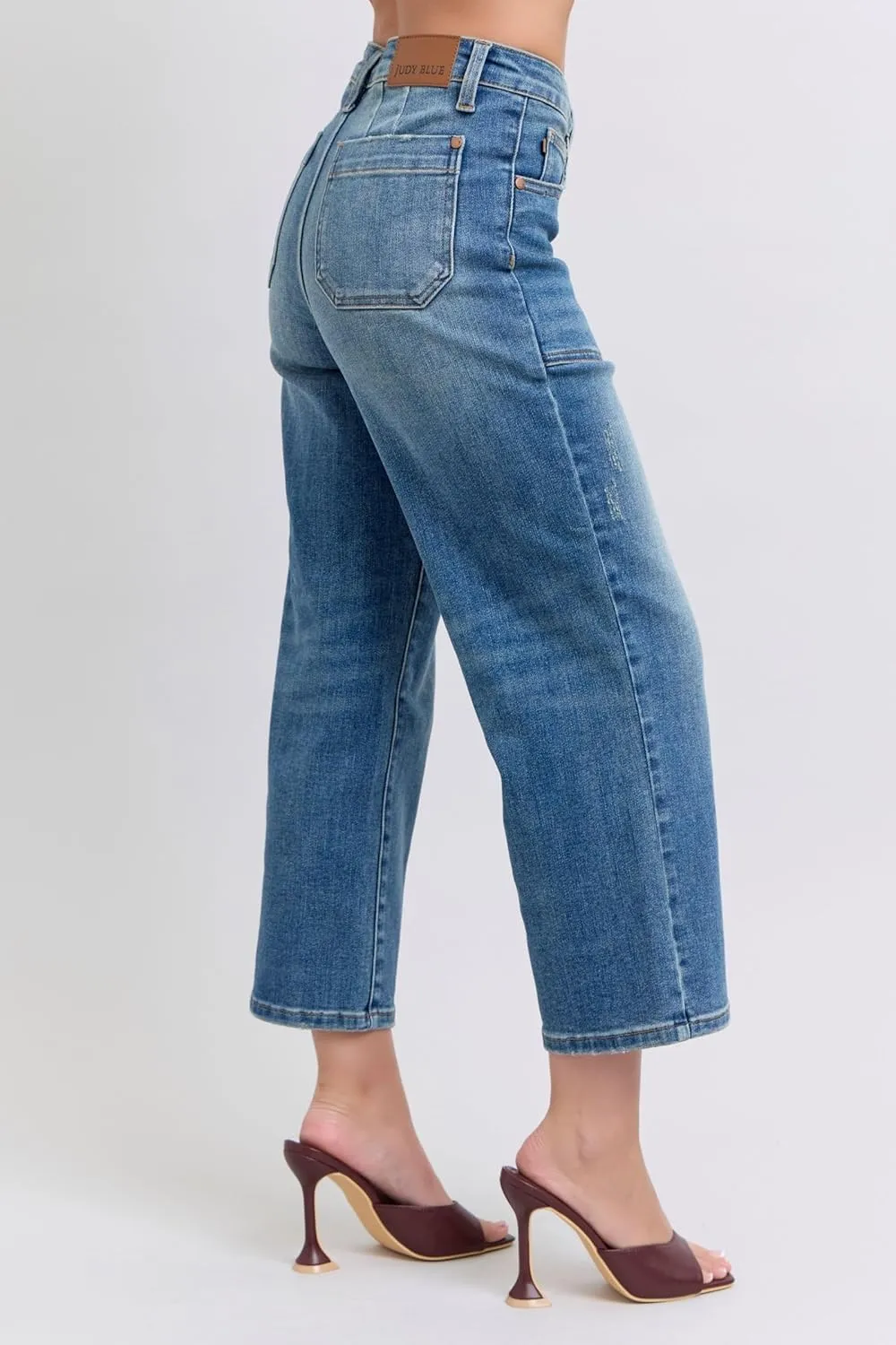 Judy Blue High-Waisted Utility Pocket Crop Wide-Leg Jeans – Durable, Stretchy, and Stylish Everyday Denim - 88904