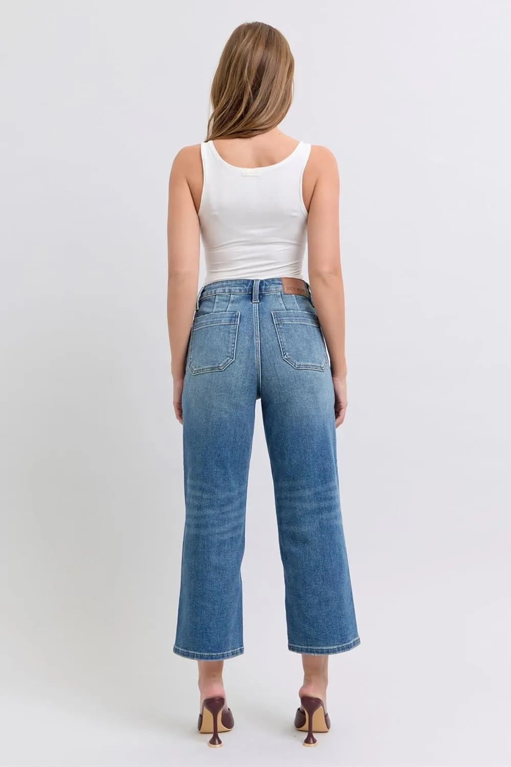 Judy Blue High-Waisted Utility Pocket Crop Wide-Leg Jeans – Durable, Stretchy, and Stylish Everyday Denim - 88904